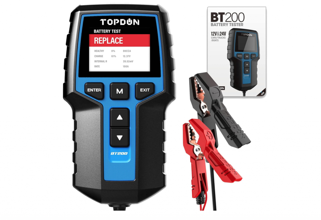 TOPDON Car Battery Tester BT200, 12V/24V Battery Tester 100-2000CCA, with Battery Cranking Charging Tests, for Cars Motorcycles Boats SUVs Trucks, for Both Professionals and DIYers